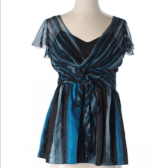 DKNYC Tops - DKNYC sheer black blue striped silk top sz 6 DKNYC Tops - DKNYC sheer black blue striped silk top sz 6